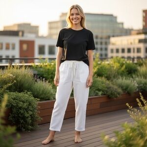 Womens Ellen Tracy White 100% Linen Chinos | Size XL | Relaxed Fit